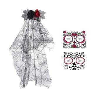 Halloweeni peavõru rooside ja pealuuga, looriga