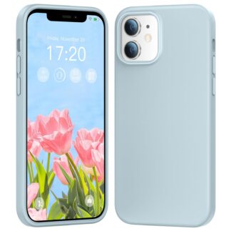 iPhone 12/12 Pro telefonikaaned, vedel silikoon, täieliku kaitsega, 4-kihiline, põrutus- ja kriimustuskindel, pehme mikrofiibervoodriga, taevasinine