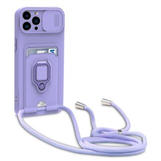 iPhone 13 Pro telefonikaaned, liugleva kaamerakaitse ja ketiga, lilla