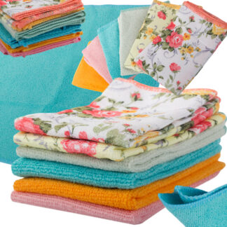 Mikrofiibrist puhastus- ja kuivatuslappide komplekt 6 tk, 4 ühevärvilist ja 2 mustriga rätikut