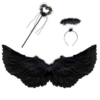 Musta ingli tiivad koos aksessuaaridega, sobib lastele või täiskasvanutele