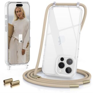 iPhone 16 Pro telefonikaaned paelaga, läbipaistev pruun