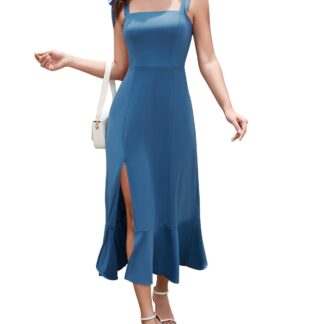 Naiste õhtukleit, õlapaeltega, sinine (s. S)