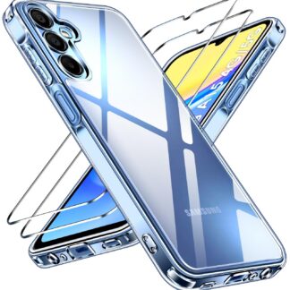 Samsung Galaxy A15 telefonikaaned ja ekraanikaitse, läbipaistev (komplekt)