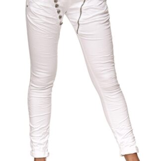 Naiste hästi venivad boyfriend teksad, avaralõikelised, nööpidega, valged (s. 7XL, puus kuni 140 cm)