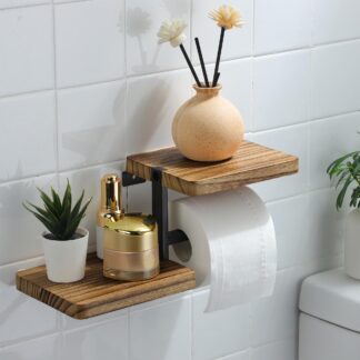 Puidust tualettpaberi hoidik riiuliga