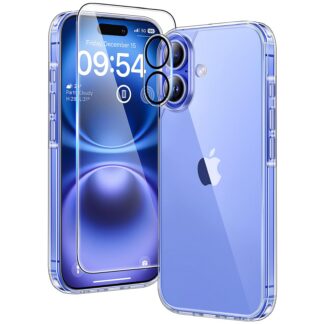 iPhone 16 telefonikaaned ja karastatud klaasist ekraanikaitsed, põrutuskindel, läbipaistev (3tk)