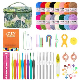 Heegeldamise komplekt algajatele, sisaldab 16 lõnga, 21 heegelnõela, kotti jpm