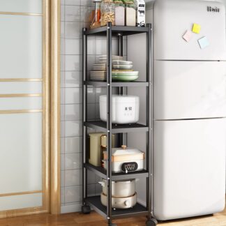 Tugev metallriiul ratastega, must, 5-korruseline