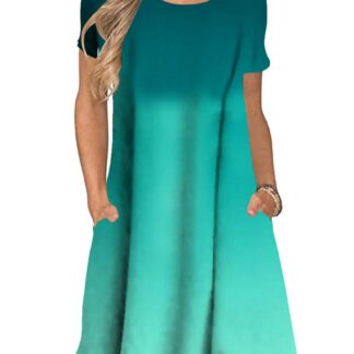 Naiste lühikeste varrukatega taskutega minikleit, roheline (s. M/38)