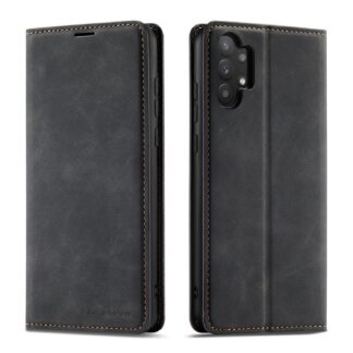 Samsung Galaxy A32 5G nahast telefonikaaned, kaardipesaga ja alusega, must