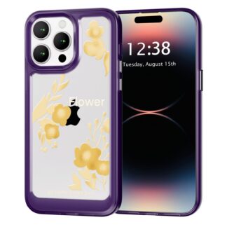 iPhone 12 Pro Max telefonikaaned, õhuke, põrutuskindel, kriimustusvastane, läbipaistev, lilla lilleline