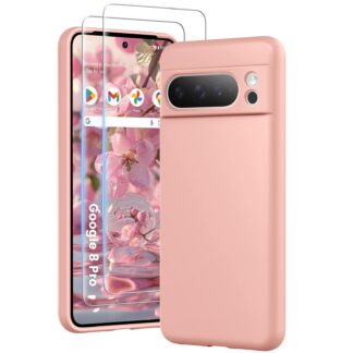 Google Pixel 8 Pro 3-ühes telefonikaaned, roosa (2tk ekraanikaitset)