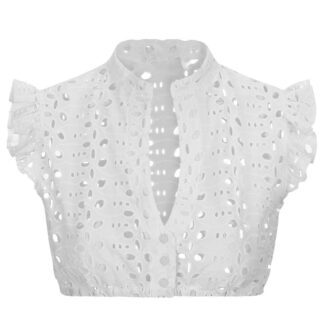 Valge naiste pitspluus, lühikeste varrukatega, V-kaelusega (M)