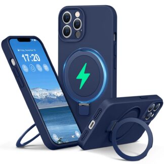 iPhone 12 Pro telefonikaaned, vedel silikoon, magnetilise rõngashoidjaga, tumesinine