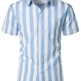 Meeste puuvillasegune linane suvesärk, lühikeste varrukatega, nööpidega, roheline triibuline (s. 3XL)