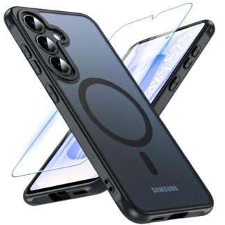 Samsung Galaxy S25 telefonikaaned, magnetiline, kaitseklaasiga, sõjalise kaitsega, must