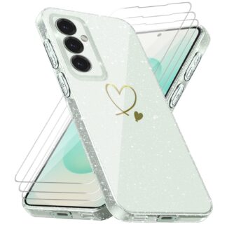 Samsung Galaxy S25 Plus telefonikaaned ja ekraanikaitse, läbipaistev, sädelev (3tk ekraanikaitset)