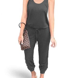 Naiste varrukateta pükstükk, veniva vöökoha ja taskutega, tumehall (s. XL)