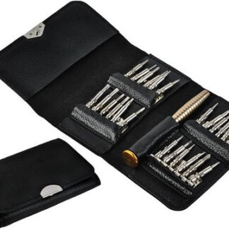 25 ühes väikeste kruvikeerajate komplekt nahkkotis