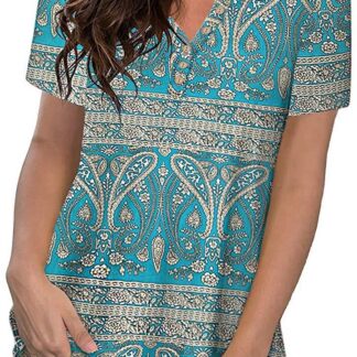 Naiste tumesinine V-kaelusega tuunika, boho-mustriga (M)