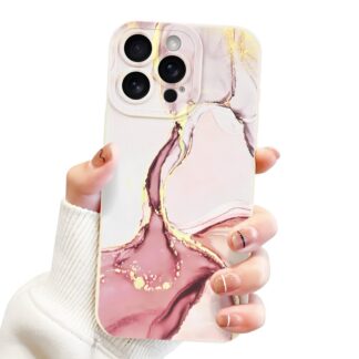 iPhone 16 Pro Max telefonikaaned, löögikindel, roosa, marmorimustriline