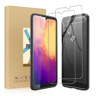 Moto E20 telefonikaaned, karastatud klaasiga, süsinikkiust, must
