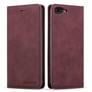 iPhone 7 Plus / 8 Plus telefonikaaned, nahast, kaardipesaga, veinipunane