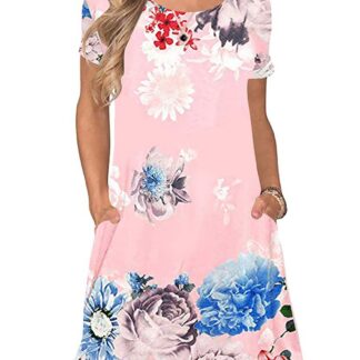 Naiste avar vabaaja särgikleit, roosa pojengimustriga, taskutega (s. S)