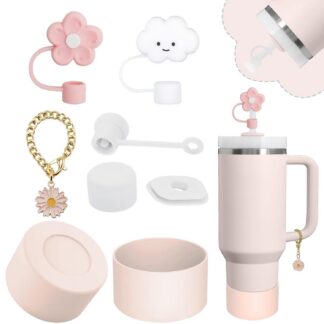 Joogitopsitarvikute komplekt, roosa (3tk lekkekindlad korgid, 2tk kõrrekaaned), tops pole kaasas