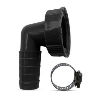 Pesumasina äravoolu ühendusotsik, 90° nurgaga, voolikuklambriga, seinasifoonidele (läbimõõt 3cm)