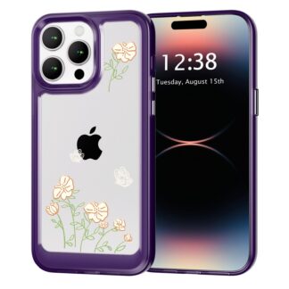 iPhone 12/12 Pro telefonikaaned, õhuke, põrutus- ja kriimustuskindel, TPU, lilla, lilleline
