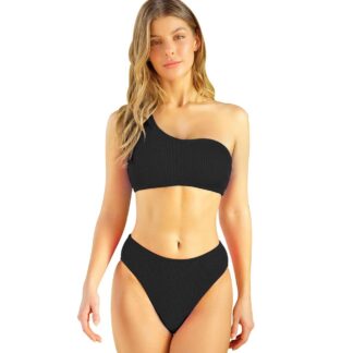 Naiste päevitusriided, ühe õlaga, push-up, must (s. S)