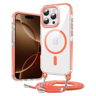 iPhone 16 Pro Max telefonikaaned, magnetiga, rihmaga, oranžid