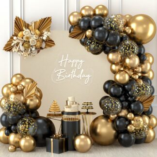 Musta-kuldsega õhupallivanik, sünnipäevaks (110 õhupalli)