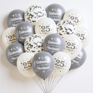 Hõbepulmade lateksist konfettiballoonid, hõbedane ja valge (36tk)
