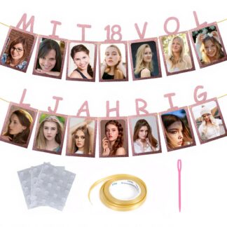 18. sünnipäeva fotobänner, roosa kuld (14tk)