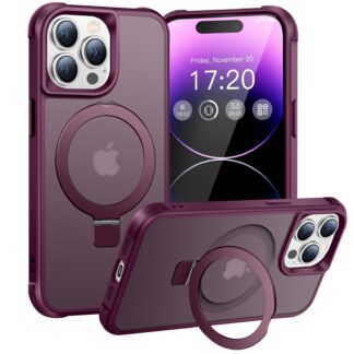 iPhone 14 Pro Max telefonikaaned, põrutuskindel, magnetrõngaga tugijalg, kriimustusvastane, burgundia