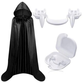 Vampiirimantel, kapuutsiga, Dracula hammastega, must (180cm)