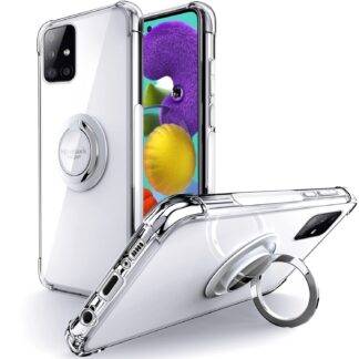 Samsung Galaxy A51 4G telefonikaaned, 360° rõngashoidjaga, põrutuskindel, TPU, läbipaistev