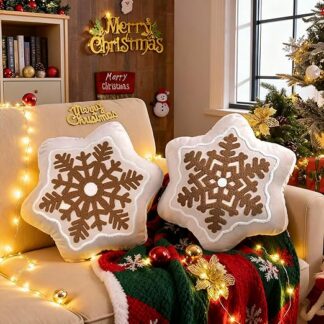 Dekoratiivsed lumehelvestega padjad, kohevad, beežid 2 tk (44x44cm)