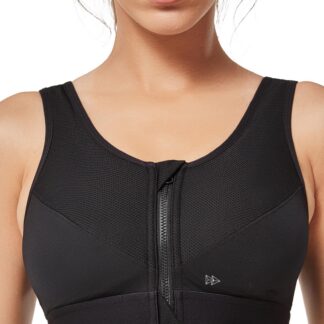 Kõrge toetusega spordirinnahoidja, eest kinnitatav, must (s. 75B)