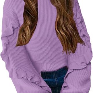 Tüdrukute kootud kampsun, laternavarrukatega, soe lilla (s. 11-12 aastat)