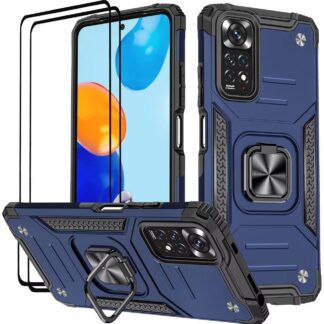 Xiaomi Redmi Note 11 Pro/Note 11 Pro 5G telefonikaaned, põrutuskindlad, magnetilise rõngashoidjaga, sinised (komplektis 2tk ekraanikaitset)