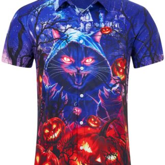 Meeste lühikeste varrukatega särk, kassi- ja kõrvitsamustriga (XXL)