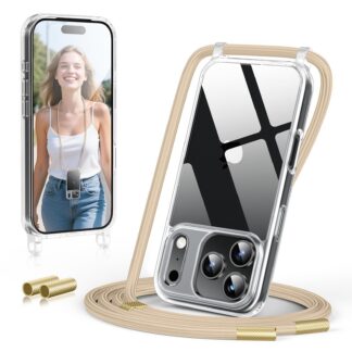 iPhone 17 Pro telefonikaaned, rihmaga, läbipaistev helepruun