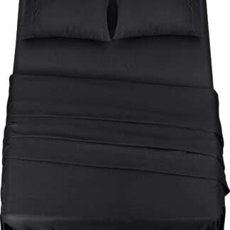 Voodipesukomplekt, must, mikrofiiber (kummiga lina 180x200cm, lame lina 300x280 cm, 2 padjapüüri 50x75 cm)