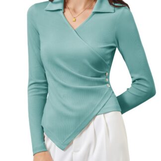 Naiste pikkade varrukatega pluus, V-kaelusega, heleroheline (2XL)