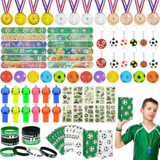 Jalgpalli kingikomplekt lastele - medalid, käevõrud, võtmehoidjad, viled, kleepsud, kotid, pallid, kokku 94 eset