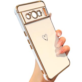 Google Pixel 8 Pro telefonikaaned, silikoonist, põrutuskindlad, valge südame mustriga